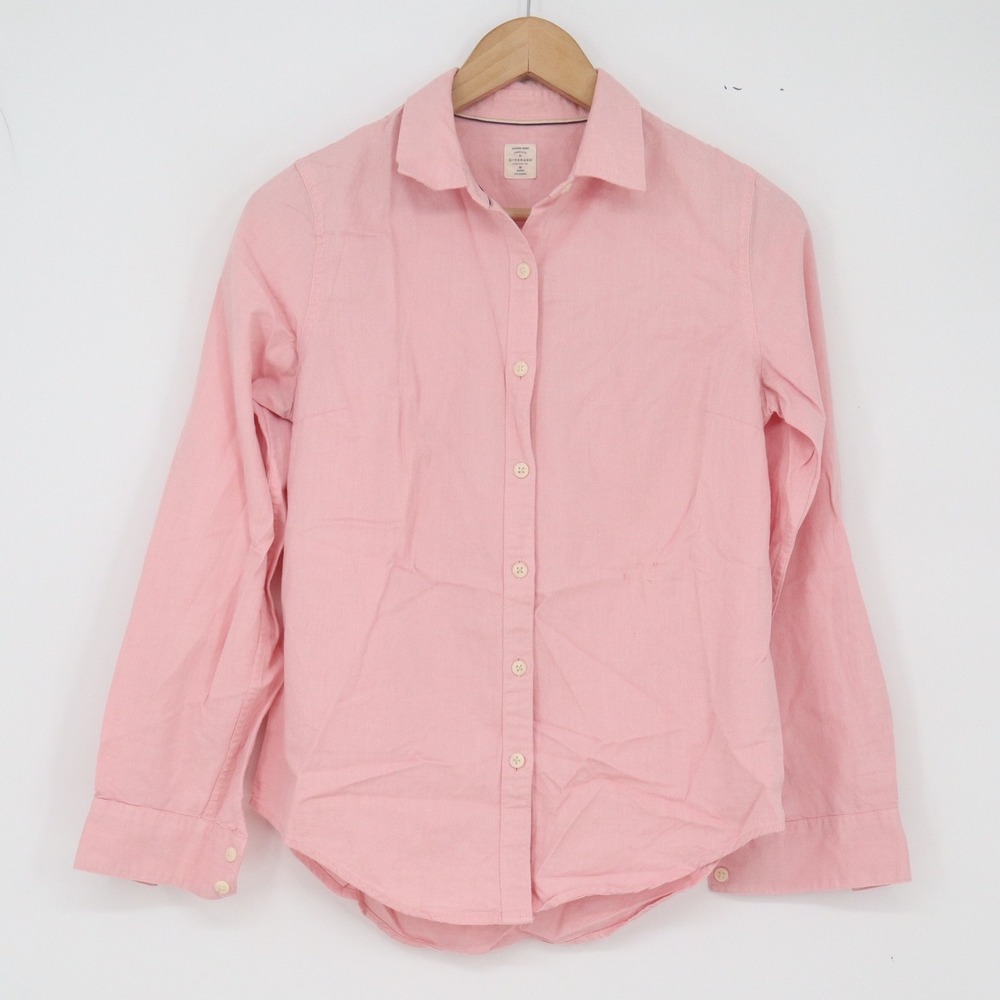 Giordano Shirt Women M Oxford Pink Long Sleeve Button-Down Good